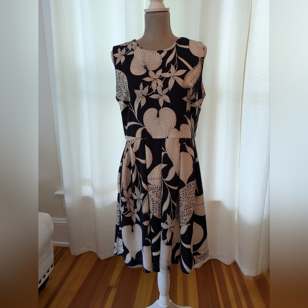 Roz & Ali Blue and White Sleeveless A-Line Dress